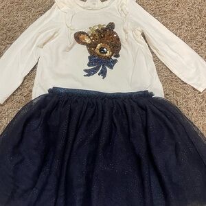 Cute Deer Sequin Top and Navy Tulle Skirt Set